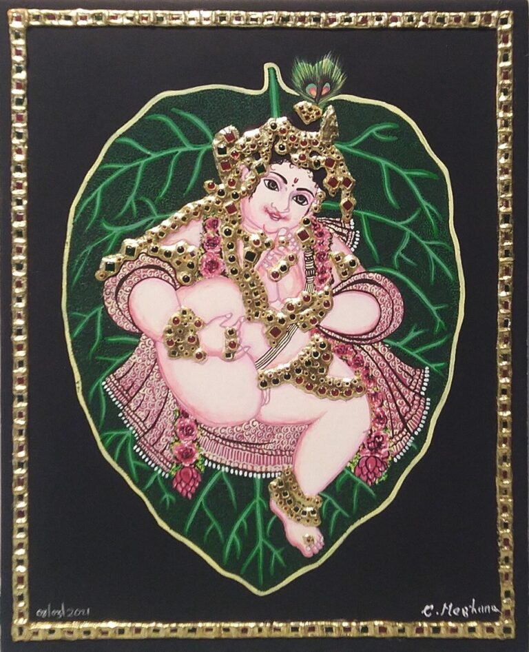 Sri Krishna on Vatapatra (Banyan) Leaf, as Blue Sapphire